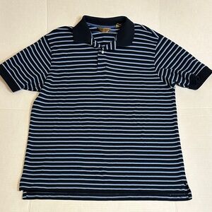 Gold Label Sz Large Navy and Lt Blue Striped Polo Shirt. 100% cotton.